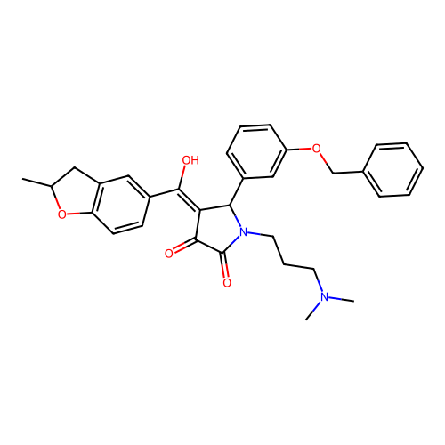 (4E)-1-[3-(dimethylamino)propyl]-4-[hydroxy-(2-methyl-2,3-dihydro-1-benzofuran-5-yl)methylidene]-5-(3-phenylmethoxyphenyl)pyrrolidine-2,3-dione structure