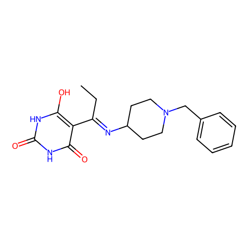 5-(1-((1-benzylpiperidin-4-yl)amino)propylidene)pyrimidine-2,4,6(1H,3H,5H)-trione structure