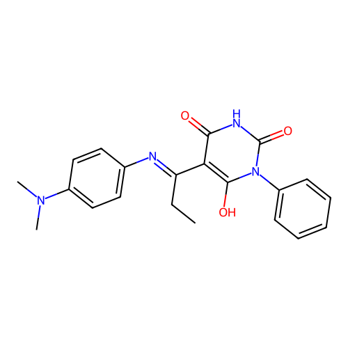 (5E)-5-[1-[4-(dimethylamino)anilino]propylidene]-1-phenyl-1,3-diazinane-2,4,6-trione structure