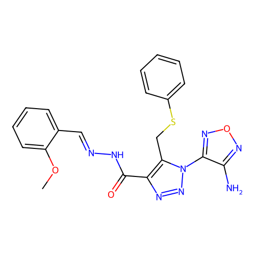 (E)-1-(4-amino-1,2,5-oxadiazol-3-yl)-N'-(2-methoxybenzylidene)-5-((phenylthio)methyl)-1H-1,2,3-triazole-4-carbohydrazide structure