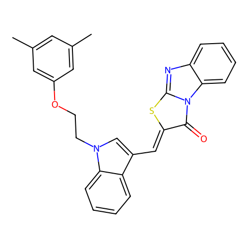 (2Z)-2-({1-[2-(3,5-dimethylphenoxy)ethyl]-1H-indol-3-yl}methylidene)[1,3]thiazolo[3,2-a]benzimidazol-3(2H)-one structure