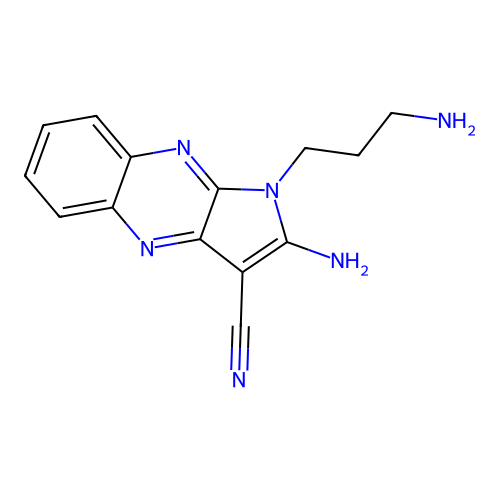 2-amino-1-(3-aminopropyl)-1H-pyrrolo[2,3-b]quinoxaline-3-carbonitrile structure