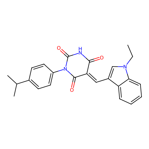 5-[(1-ethylindol-3-yl)methylidene]-1-(4-propan-2-ylphenyl)-1,3-diazinane-2,4,6-trione structure