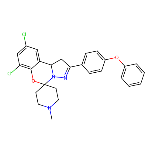 7',9'-dichloro-1-methyl-2'-(4-phenoxyphenyl)-1',10b'-dihydrospiro[piperidine-4,5'-pyrazolo[1,5-c][1,3]benzoxazine] structure
