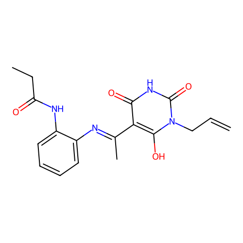(Z)-N-(2-((1-(1-allyl-2,4,6-trioxotetrahydropyrimidin-5(2H)-ylidene)ethyl)amino)phenyl)propionamide structure