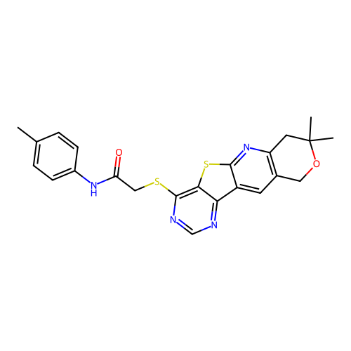 2-[(8,8-dimethyl-7,10-dihydro-8H-pyrano[3'',4'':5',6']pyrido[3',2':4,5]thieno[3,2-d]pyrimidin-4-yl)sulfanyl]-N-(4-methylphenyl)acetamide structure
