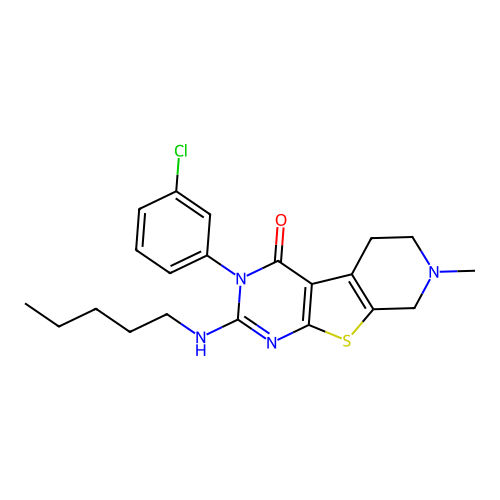 3-(3-chlorophenyl)-7-methyl-2-(pentylamino)-5,6,7,8-tetrahydropyrido[4',3':4,5]thieno[2,3-d]pyrimidin-4(3H)-one structure