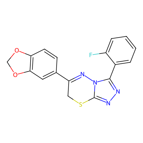 6-(1,3-benzodioxol-5-yl)-3-(2-fluorophenyl)-7H-[1,2,4]triazolo[3,4-b][1,3,4]thiadiazine structure