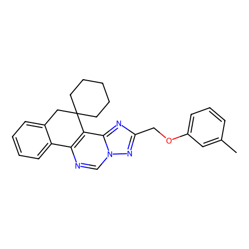 2-((m-tolyloxy)methyl)-5H-spiro[benzo[h][1,2,4]triazolo[1,5-c]quinazoline-4,1'-cyclohexane] structure