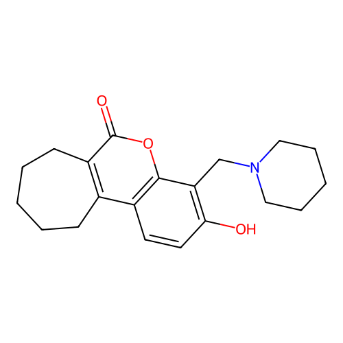 3-hydroxy-4-(piperidin-1-ylmethyl)-8,9,10,11-tetrahydrocyclohepta[c]chromen-6(7H)-one structure