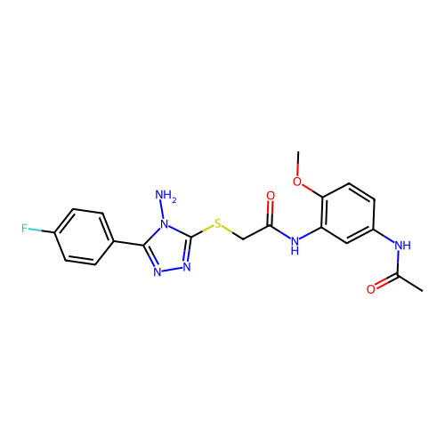 N-[5-(acetylamino)-2-methoxyphenyl]-2-{[4-amino-5-(4-fluorophenyl)-4H-1,2,4-triazol-3-yl]sulfanyl}acetamide structure