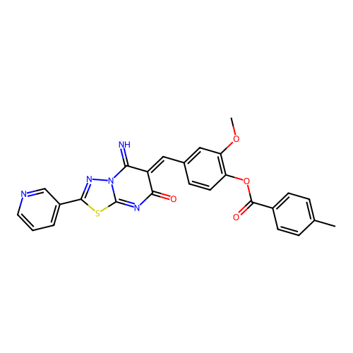(Z)-4-((5-imino-7-oxo-2-(pyridin-3-yl)-5H-[1,3,4]thiadiazolo[3,2-a]pyrimidin-6(7H)-ylidene)methyl)-2-methoxyphenyl 4-methylbenzoate structure