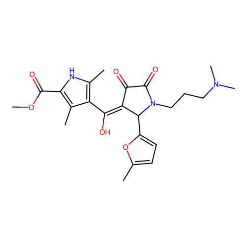 methyl 4-(1-(3-(dimethylamino)propyl)-4-hydroxy-2-(5-methylfuran-2-yl)-5-oxo-2,5-dihydro-1H-pyrrole-3-carbonyl)-3,5-dimethyl-1H-pyrrole-2-carboxylate structure