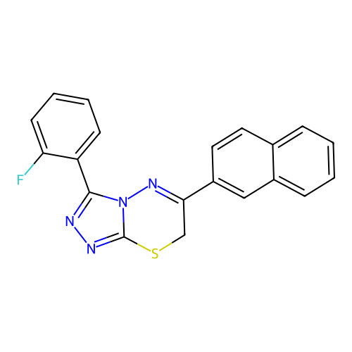 3-(2-fluorophenyl)-6-(naphthalen-2-yl)-7H-[1,2,4]triazolo[3,4-b][1,3,4]thiadiazine structure