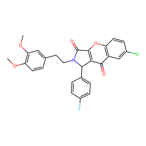 7-chloro-2-[2-(3,4-dimethoxyphenyl)ethyl]-1-(4-fluorophenyl)-1,2-dihydrochromeno[2,3-c]pyrrole-3,9-dione structure