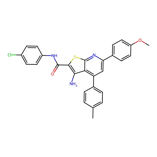 3-amino-N-(4-chlorophenyl)-6-(4-methoxyphenyl)-4-(4-methylphenyl)thieno[2,3-b]pyridine-2-carboxamide structure