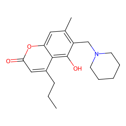 5-hydroxy-7-methyl-6-(piperidinomethyl)-4-propyl-2H-chromen-2-one structure