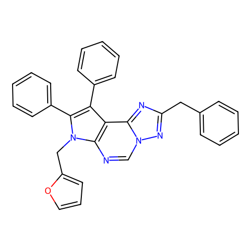 2-benzyl-7-(furan-2-ylmethyl)-8,9-diphenyl-7H-pyrrolo[3,2-e][1,2,4]triazolo[1,5-c]pyrimidine structure