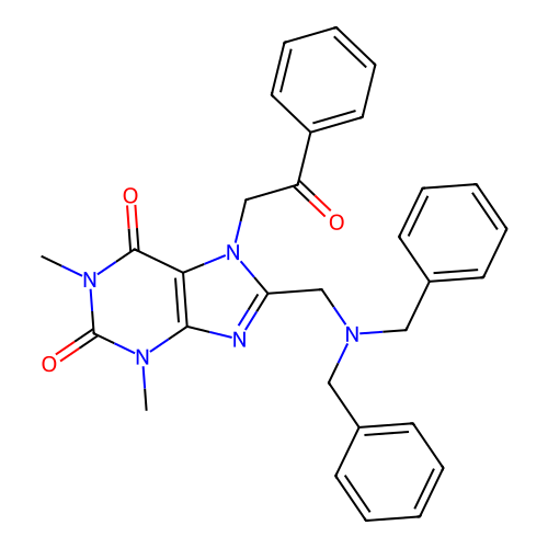 8-[(dibenzylamino)methyl]-1,3-dimethyl-7-phenacylpurine-2,6-dione structure