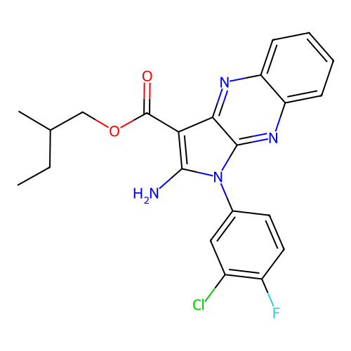 2-methylbutyl 2-amino-1-(3-chloro-4-fluorophenyl)-1H-pyrrolo[2,3-b]quinoxaline-3-carboxylate structure
