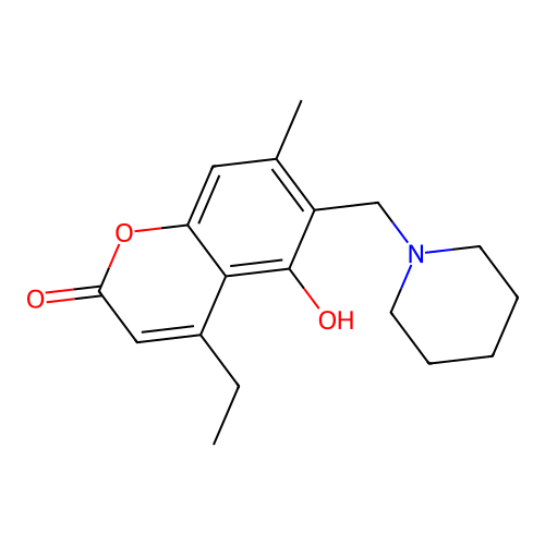 4-Ethyl-5-hydroxy-7-methyl-6-(1-piperidinylmethyl)-1-benzopyran-2-one structure