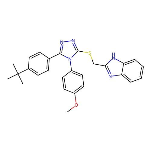 1-{3-(benzimidazol-2-ylmethylthio)-5-[4-(tert-butyl)phenyl](1,2,4-triazol-4-yl )}-4-methoxybenzene structure