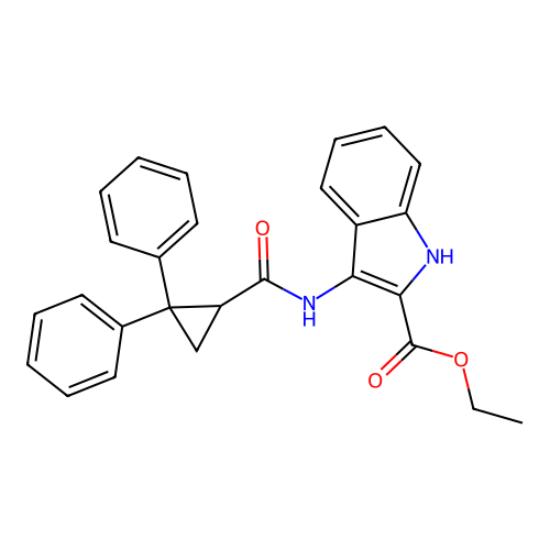 ethyl 3-{[(2,2-diphenylcyclopropyl)carbonyl]amino}-1H-indole-2-carboxylate structure