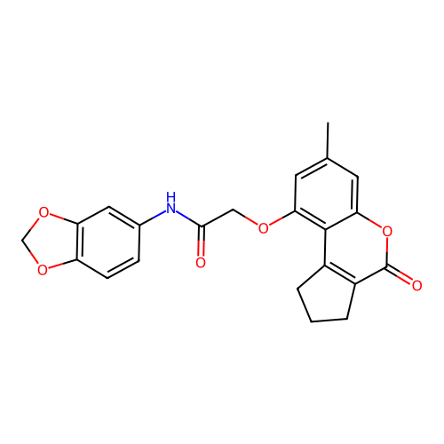 N-(1,3-benzodioxol-5-yl)-2-[(7-methyl-4-oxo-1,2,3,4-tetrahydrocyclopenta[c]chromen-9-yl)oxy]acetamide structure