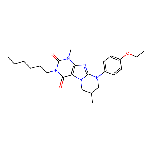 9-(4-ethoxyphenyl)-3-hexyl-1,7-dimethyl-7,8-dihydro-6H-purino[7,8-a]pyrimidine-2,4-dione structure