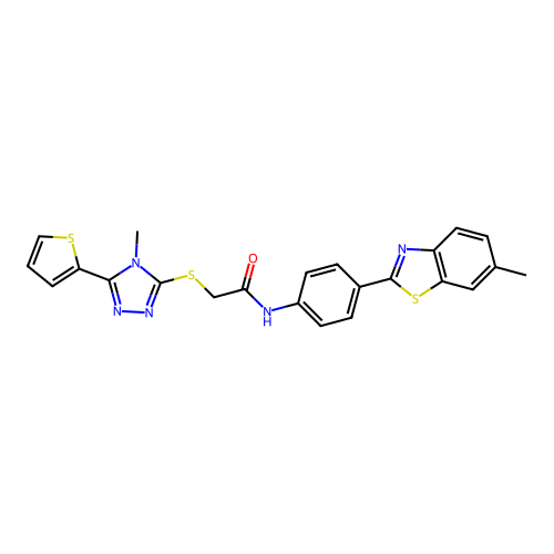 N-[4-(6-methyl-1,3-benzothiazol-2-yl)phenyl]-2-{[4-methyl-5-(thiophen-2-yl)-4H-1,2,4-triazol-3-yl]sulfanyl}acetamide structure