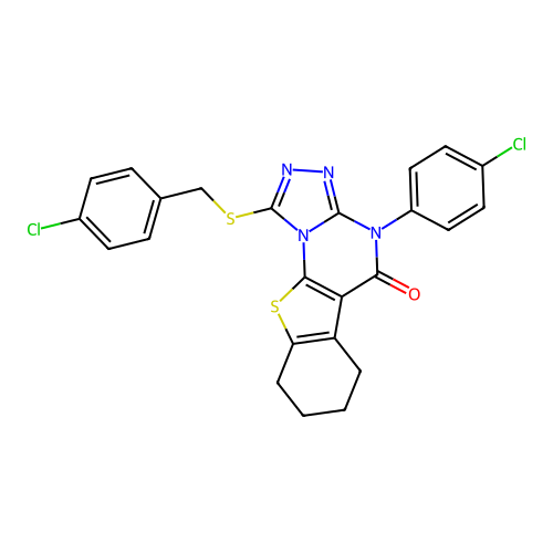 1-((4-chlorobenzyl)thio)-4-(4-chlorophenyl)-6,7,8,9-tetrahydrobenzo[4,5]thieno[3,2-e][1,2,4]triazolo[4,3-a]pyrimidin-5(4H)-one structure