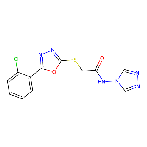 2-((5-(2-chlorophenyl)-1,3,4-oxadiazol-2-yl)thio)-N-(4H-1,2,4-triazol-4-yl)acetamide structure