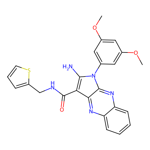 2-amino-1-(3,5-dimethoxyphenyl)-N-(thiophen-2-ylmethyl)-1H-pyrrolo[2,3-b]quinoxaline-3-carboxamide structure