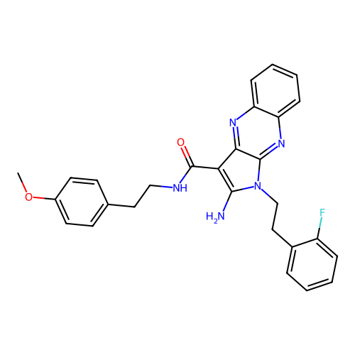 2-amino-1-(2-fluorophenethyl)-N-(4-methoxyphenethyl)-1H-pyrrolo[2,3-b]quinoxaline-3-carboxamide structure