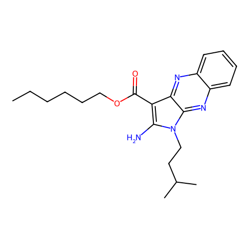 hexyl 2-amino-1-(3-methylbutyl)-1H-pyrrolo[2,3-b]quinoxaline-3-carboxylate structure