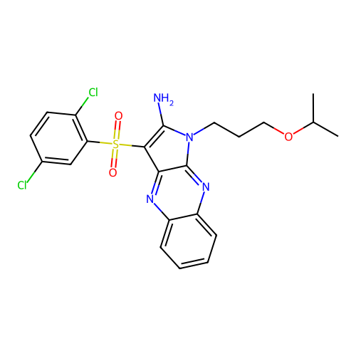 3-[(2,5-dichlorophenyl)sulfonyl]-1-[3-(propan-2-yloxy)propyl]-1H-pyrrolo[2,3-b]quinoxalin-2-amine structure