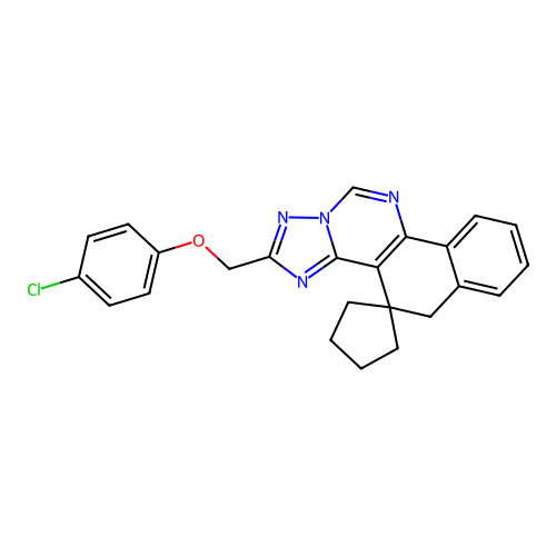 2-((4-chlorophenoxy)methyl)-5H-spiro[benzo[h][1,2,4]triazolo[1,5-c]quinazoline-4,1'-cyclopentane] structure