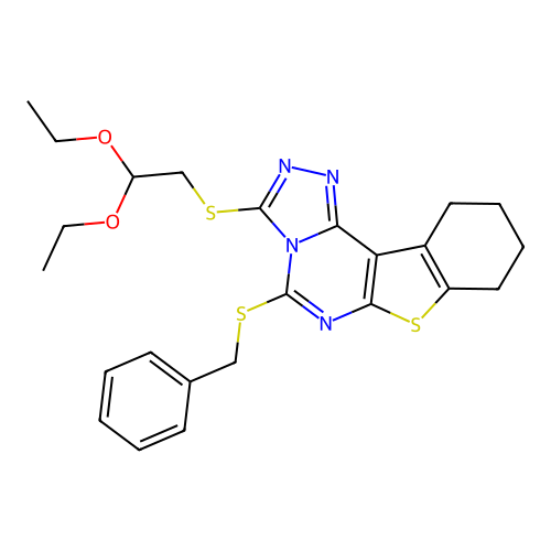 5-(benzylsulfanyl)-3-[(2,2-diethoxyethyl)sulfanyl]-8,9,10,11-tetrahydro[1]benzothieno[3,2-e][1,2,4]triazolo[4,3-c]pyrimidine structure