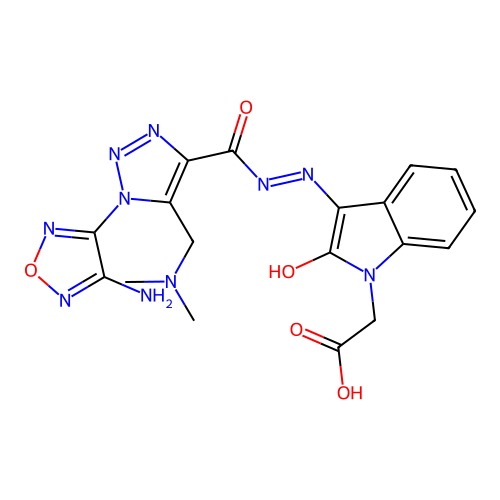 (Z)-2-(3-(2-(1-(4-amino-1,2,5-oxadiazol-3-yl)-5-((dimethylamino)methyl)-1H-1,2,3-triazole-4-carbonyl)hydrazono)-2-oxoindolin-1-yl)acetic acid structure