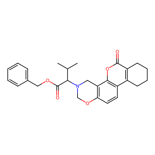 benzyl 3-methyl-2-(6-oxo-7,8,9,10-tetrahydrobenzo[3,4]chromeno[8,7-e][1,3]oxazin-3(2H,4H,6H)-yl)butanoate structure