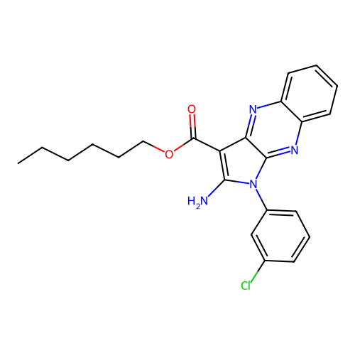 hexyl 2-amino-1-(3-chlorophenyl)-1H-pyrrolo[2,3-b]quinoxaline-3-carboxylate structure