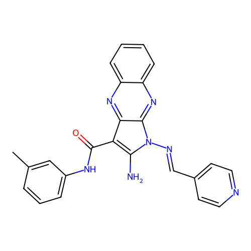 (E)-2-amino-1-((pyridin-4-ylmethylene)amino)-N-(m-tolyl)-1H-pyrrolo[2,3-b]quinoxaline-3-carboxamide structure