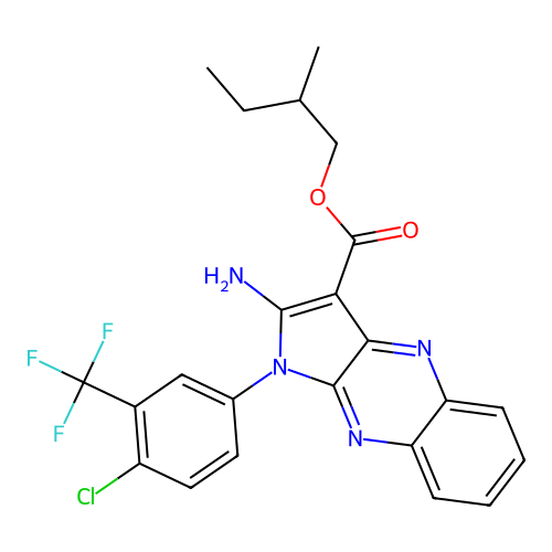 2-methylbutyl 2-amino-1-(4-chloro-3-(trifluoromethyl)phenyl)-1H-pyrrolo[2,3-b]quinoxaline-3-carboxylate structure