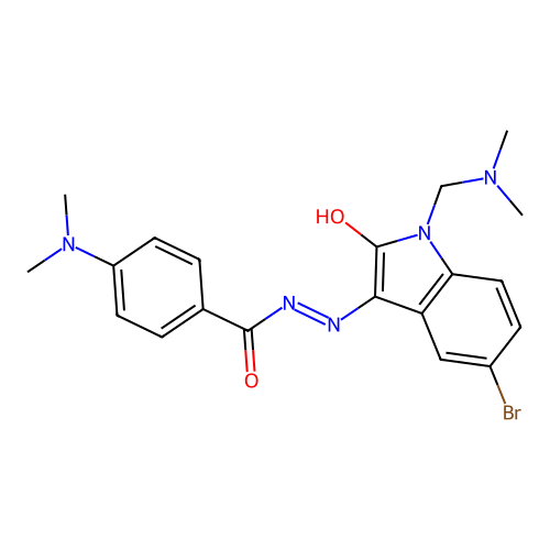 N-[[5-bromo-1-(dimethylaminomethyl)-2-oxo-indol-3-ylidene]amino]-4-dimethylamino-benzamide structure