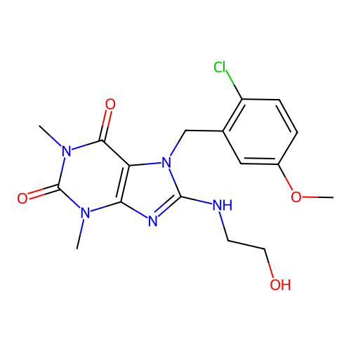 7-[(2-chloro-5-methoxyphenyl)methyl]-8-(2-hydroxyethylamino)-1,3-dimethylpurine-2,6-dione structure