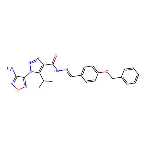(E)-1-(4-amino-1,2,5-oxadiazol-3-yl)-N'-(4-(benzyloxy)benzylidene)-5-isopropyl-1H-1,2,3-triazole-4-carbohydrazide structure