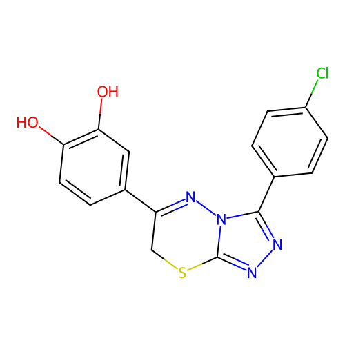 4-[3-(4-chlorophenyl)-7H-[1,2,4]triazolo[3,4-b][1,3,4]thiadiazin-6-yl]benzene-1,2-diol structure