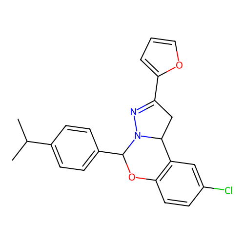 9-chloro-2-(furan-2-yl)-5-[4-(propan-2-yl)phenyl]-1,10b-dihydropyrazolo[1,5-c][1,3]benzoxazine structure