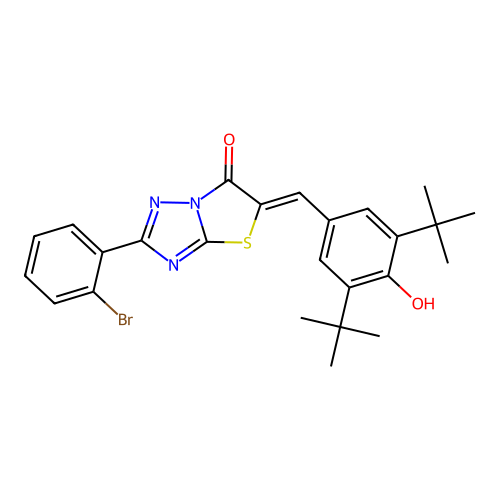 (5Z)-2-(2-bromophenyl)-5-(3,5-di-tert-butyl-4-hydroxybenzylidene)[1,3]thiazolo[3,2-b][1,2,4]triazol-6(5H)-one structure