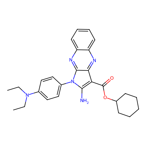 cyclohexyl 2-amino-1-(4-(diethylamino)phenyl)-1H-pyrrolo[2,3-b]quinoxaline-3-carboxylate structure